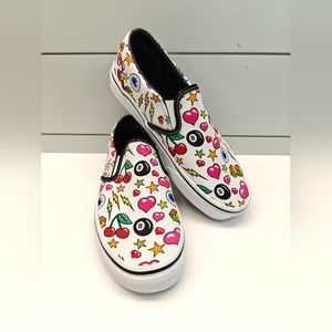 Vans Slip-On Dice Bolts Hearts Eyeballs Cherries 8-Balls Fan Sneakers Women 6.5
